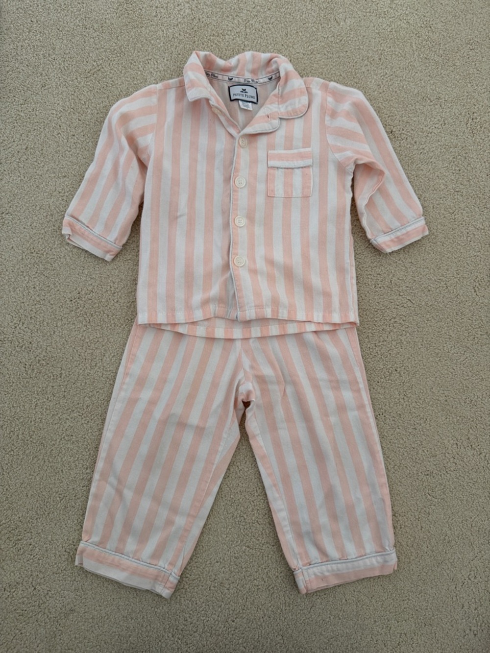 Petite Plume Pink and White Striped Pajama Set for Kids